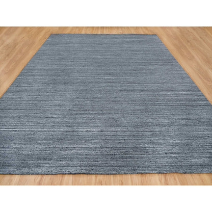 12'1"X15'1" Gray Modern Striae Design All Wool Hand Loomed Oversized Rug