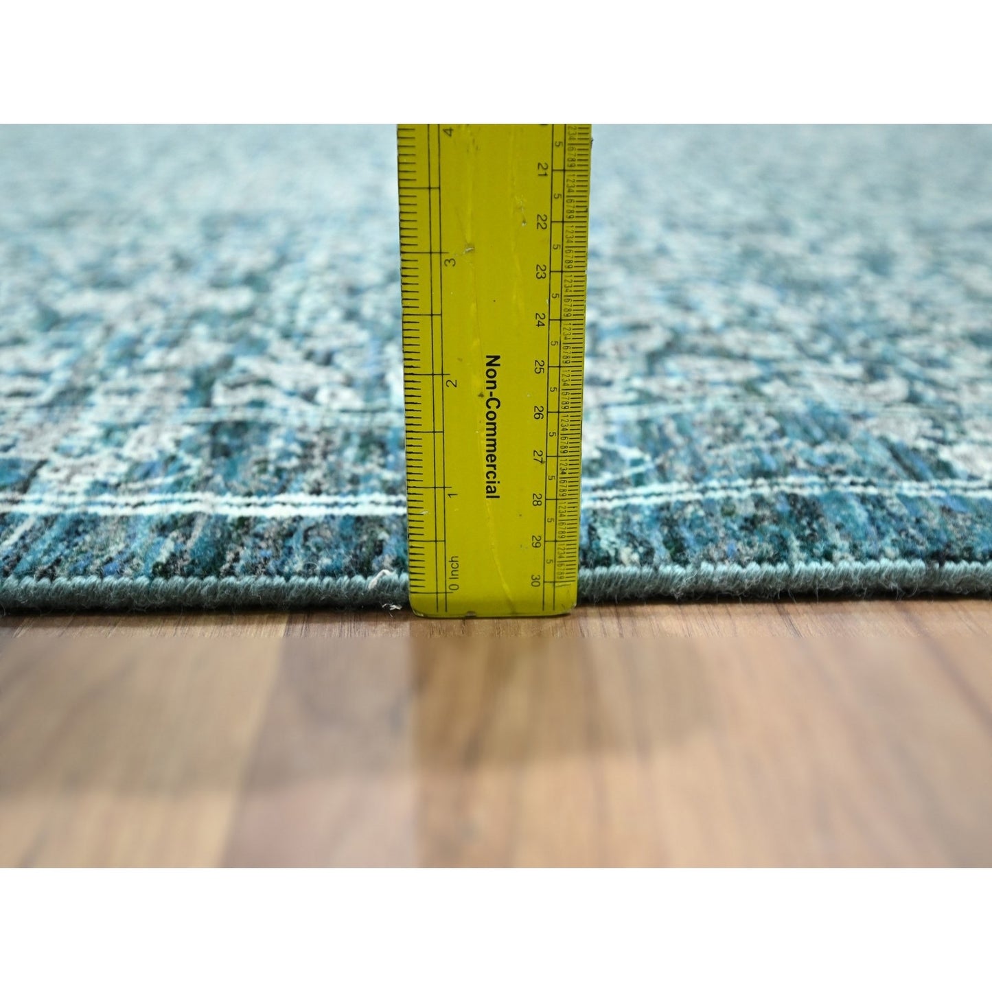 9'X12'1" Teal Pre Historic Mamluk Design Hand Knotted Wool Oriental Rug