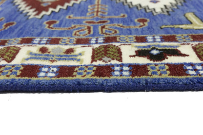Hand-Knotted Kazak Oriental Rug 4X6 Ft Blue