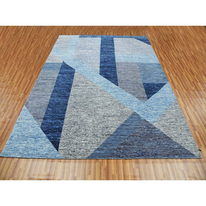 9'2"X11'10" Blue Geometric Art Deco Collection Wool Hand Knotted Rug