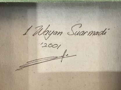 Wayan Suarmadi Oil Painting Water Flower 2001, Large Floral Landscape, Signed