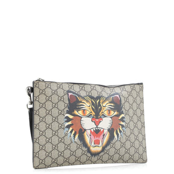 Gucci Zipped Pouch Angry Cat Gg Coated Canvas Large