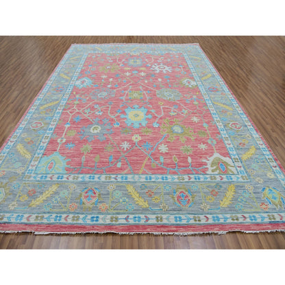 10'1"X14' Coral Pink Hand Knotted Oushak Weave And Design Pure Wool Rug