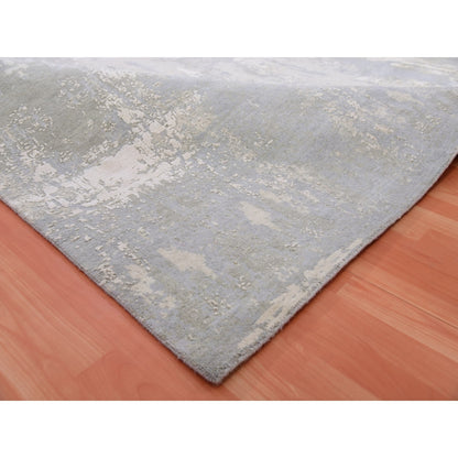 10'X10' Gray Modern Abstract Design Hand Knotted Wool And Silk Square Rug