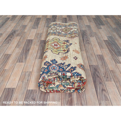 9'X12' Honey Brown Pure Wool Hand Knotted Afghan Super Kazak Rug