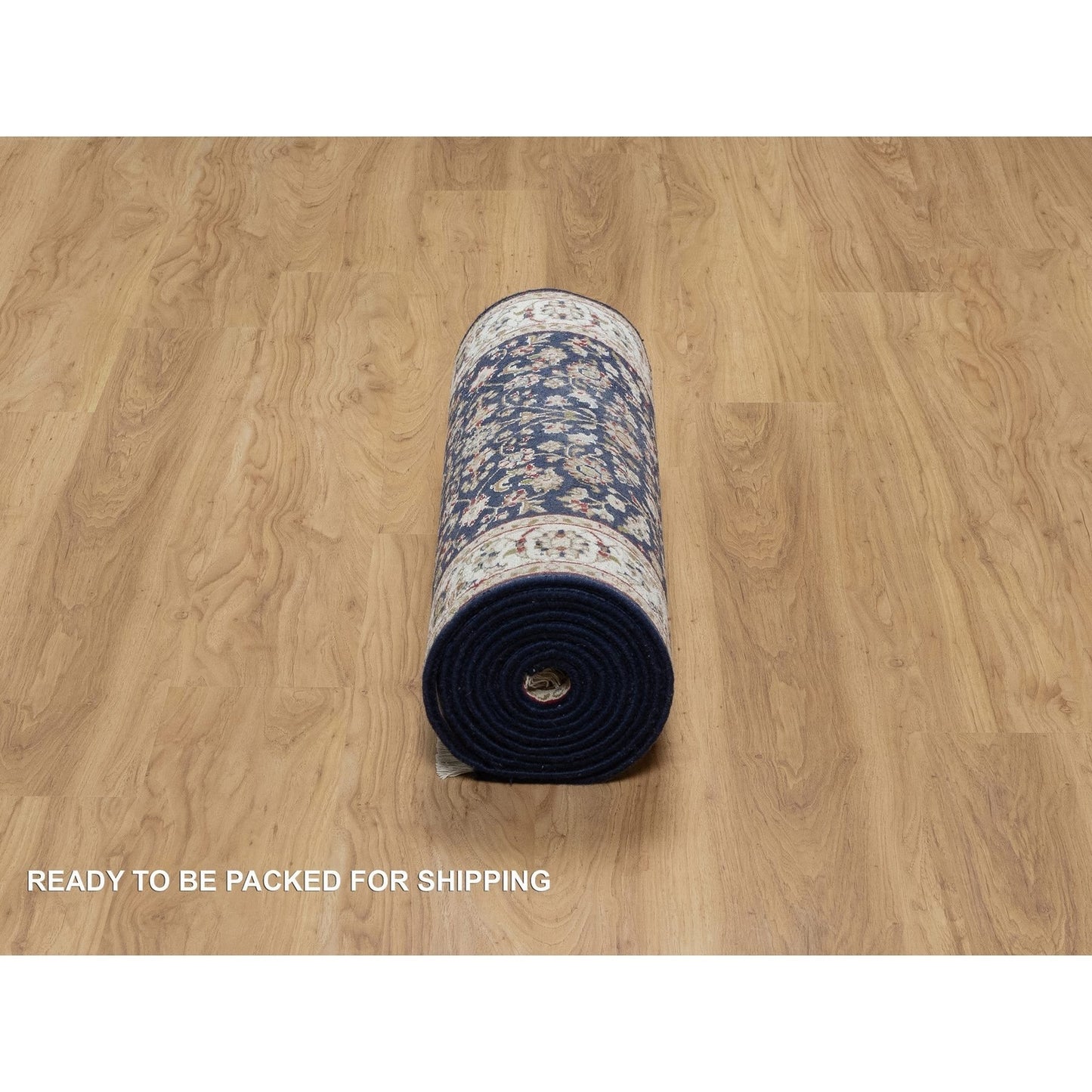 2'6"X13'3" Blue Nain Flower Design Wool And Silk Hand Knotted Runner Rug