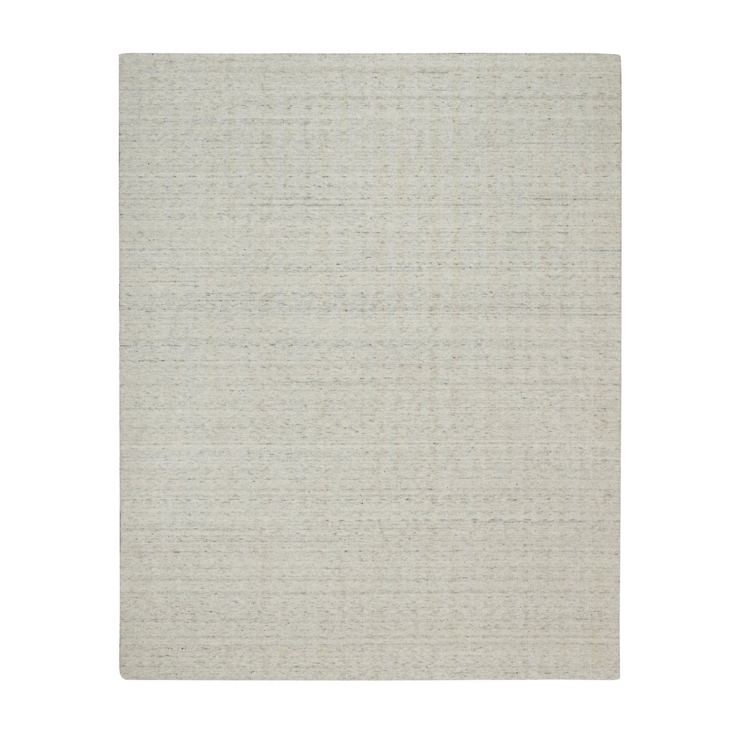 8'1"X10' Ivory Hand Loomed Vertical Stripes Design Natural Wool Rug