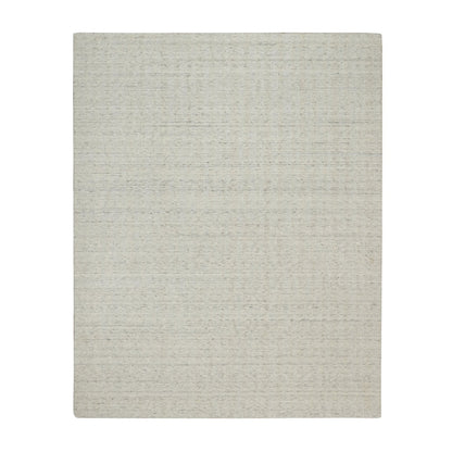 8'1"X10' Ivory Hand Loomed Vertical Stripes Design Natural Wool Rug