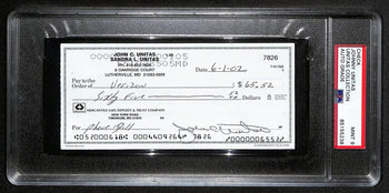 Johnny Unitas Signed 6/1/02 Check Psa/Dna Mint 9