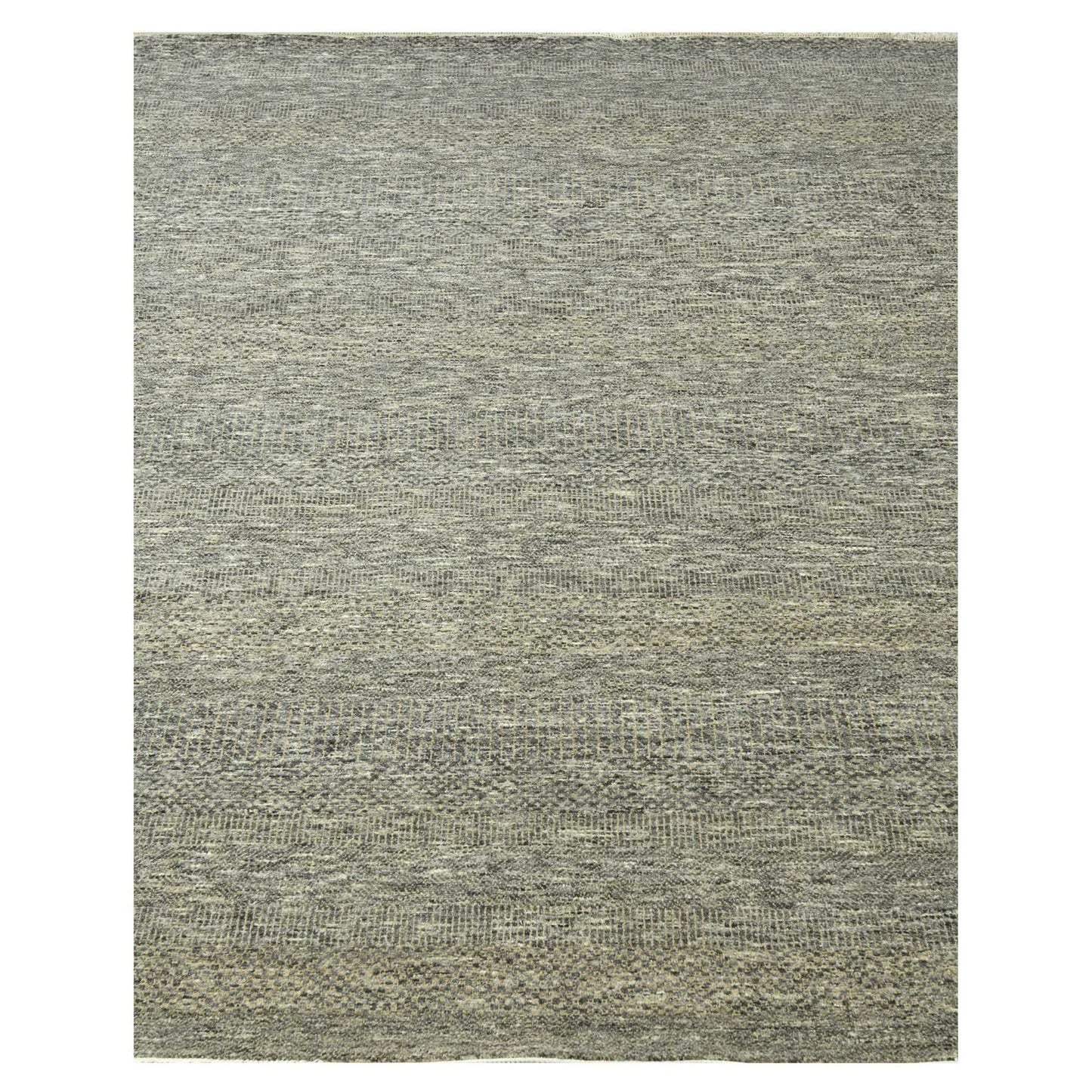 8'X10' Stone Gray Modern Grass Design Wool And Silk Hand Knotted Rug