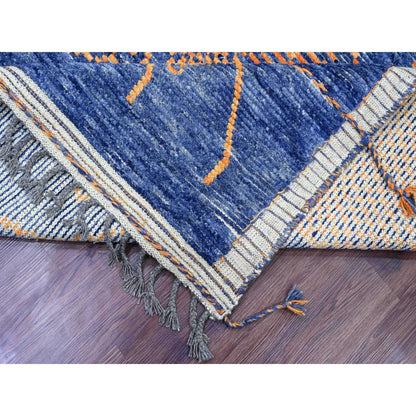 9'X12'5" Blue Moroccan Weave Arts And Crafts Design Hand Knotted Wool Rug