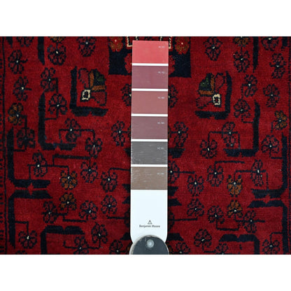 2'10"X19'3" Red Geometric Afghan Khamyab Wool Hand Knotted Runner Rug