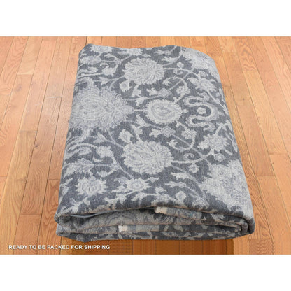 9'X11'8" Ash Gray Oushak Influence Pure Silk With Wool Hand Knotted Rug