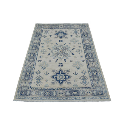 3'9"X5'9" Ivory Vintage Look Kazak Organic Wool Hand Knotted Rug
