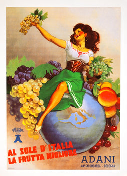 Adani Fruits Italian Poster By Gino Boccasile  C1950 Al Sole D'Italia La Frutta