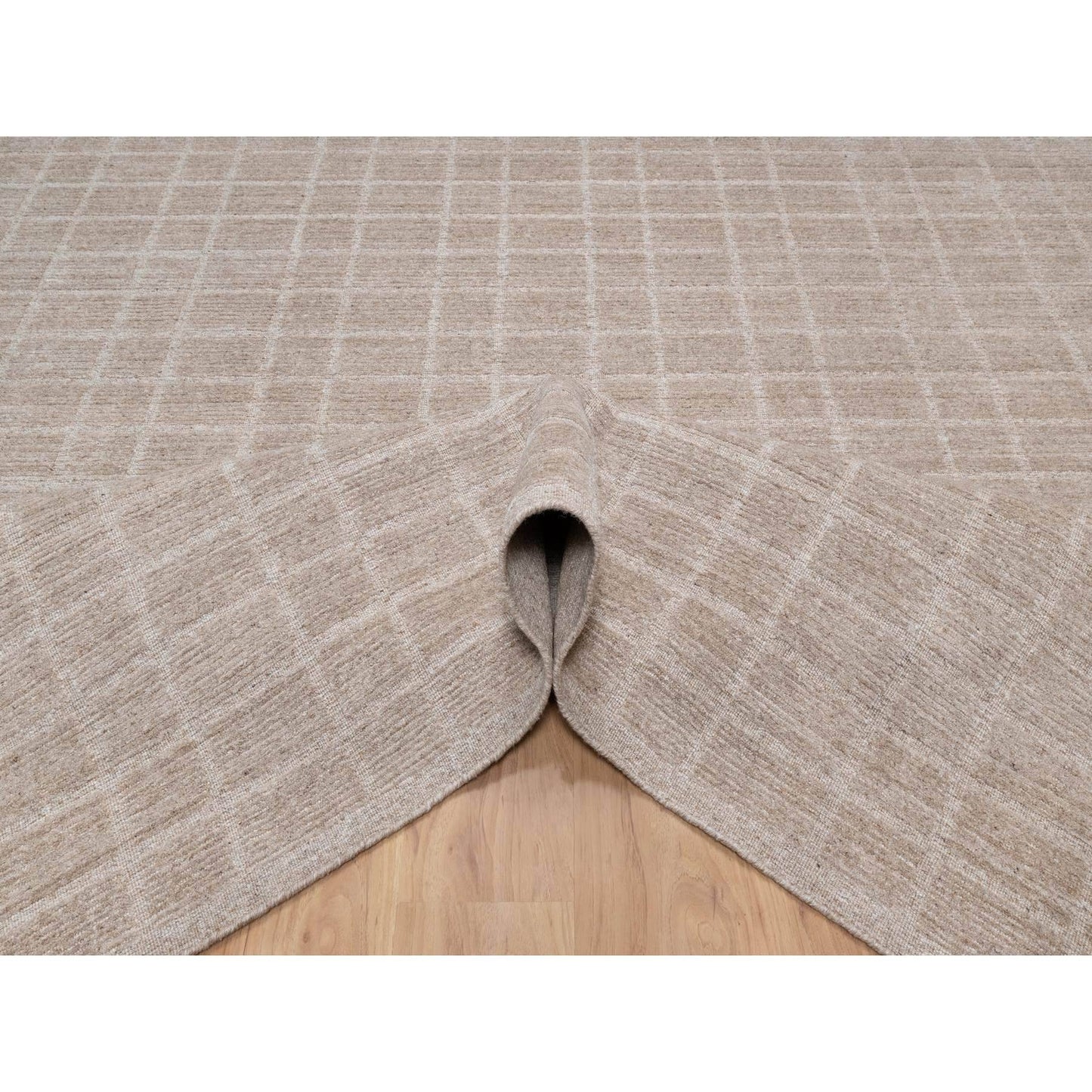 8'3"X9'10" Beaver Brown Hand Loomed Modern Erased Box Design All Wool Rug