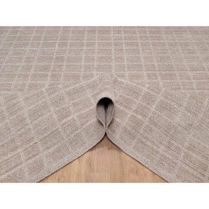 8'3"X9'10" Beaver Brown Hand Loomed Modern Erased Box Design All Wool Rug