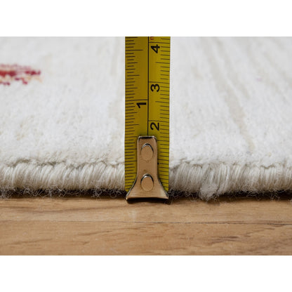 2'6"X9'10" Ivory Abstract Motifs Wool And Silk Hand Knotted Runner Rug