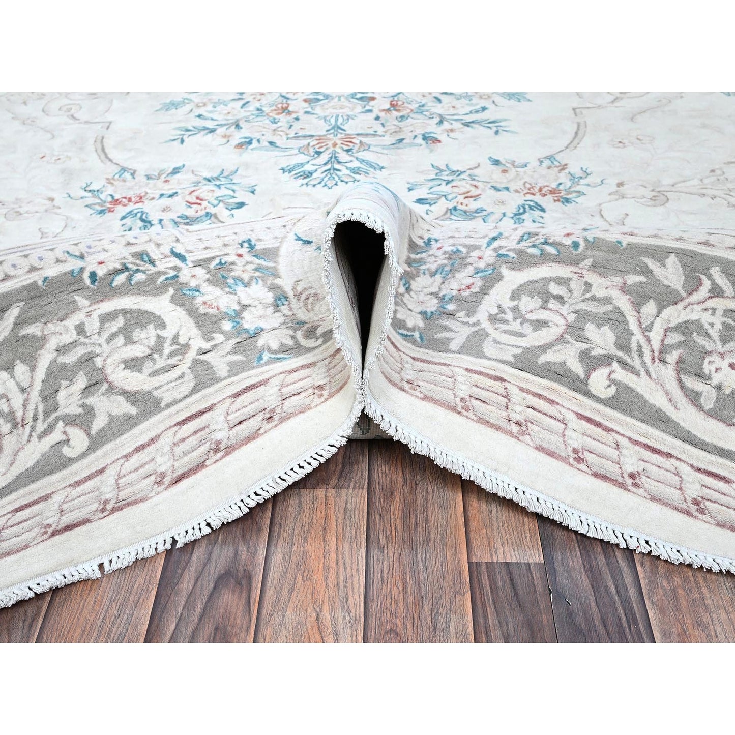 9'X11'9" White Aubusson Design Zoroastrian 300 Kpsi Wool Hand Knotted Rug