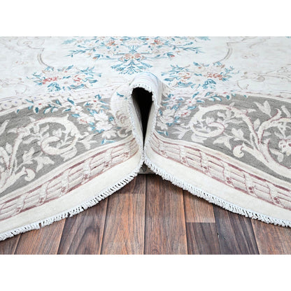 9'X11'9" White Aubusson Design Zoroastrian 300 Kpsi Wool Hand Knotted Rug