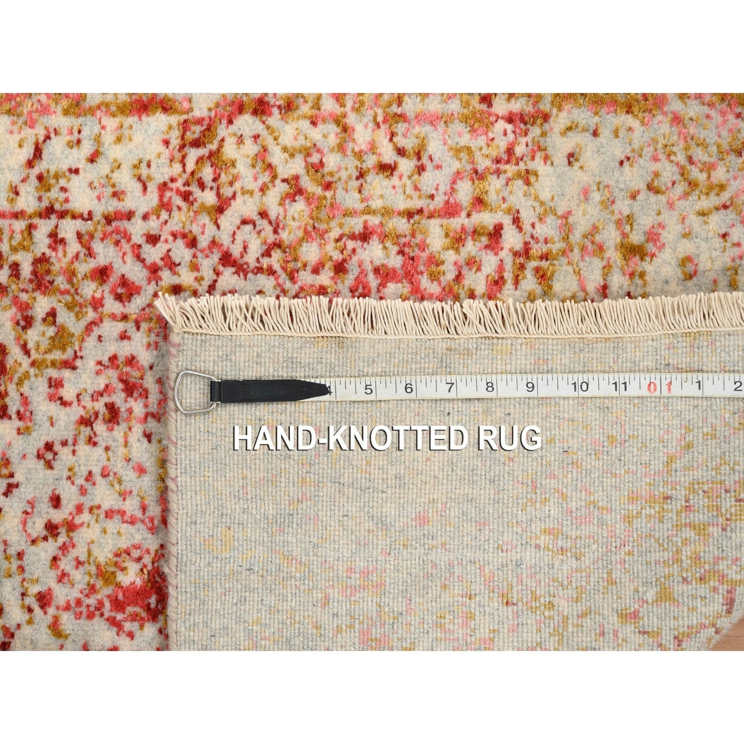 2'6"X6' Ivory Farsian Design Wool And Pure Silk Hand Knotted Runner Rug