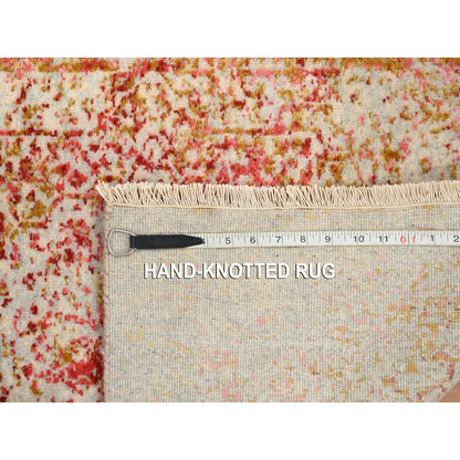 2'6"X6' Ivory Farsian Design Wool And Pure Silk Hand Knotted Runner Rug