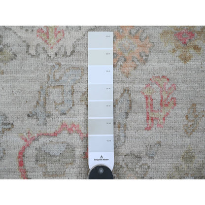 4'2"X4'2" Daisy White Afghan Angora Oushak Hand Knotted Wool Square Rug