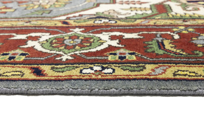 Hand-Knotted Large Gray Floral Heriz Serapi Wool
