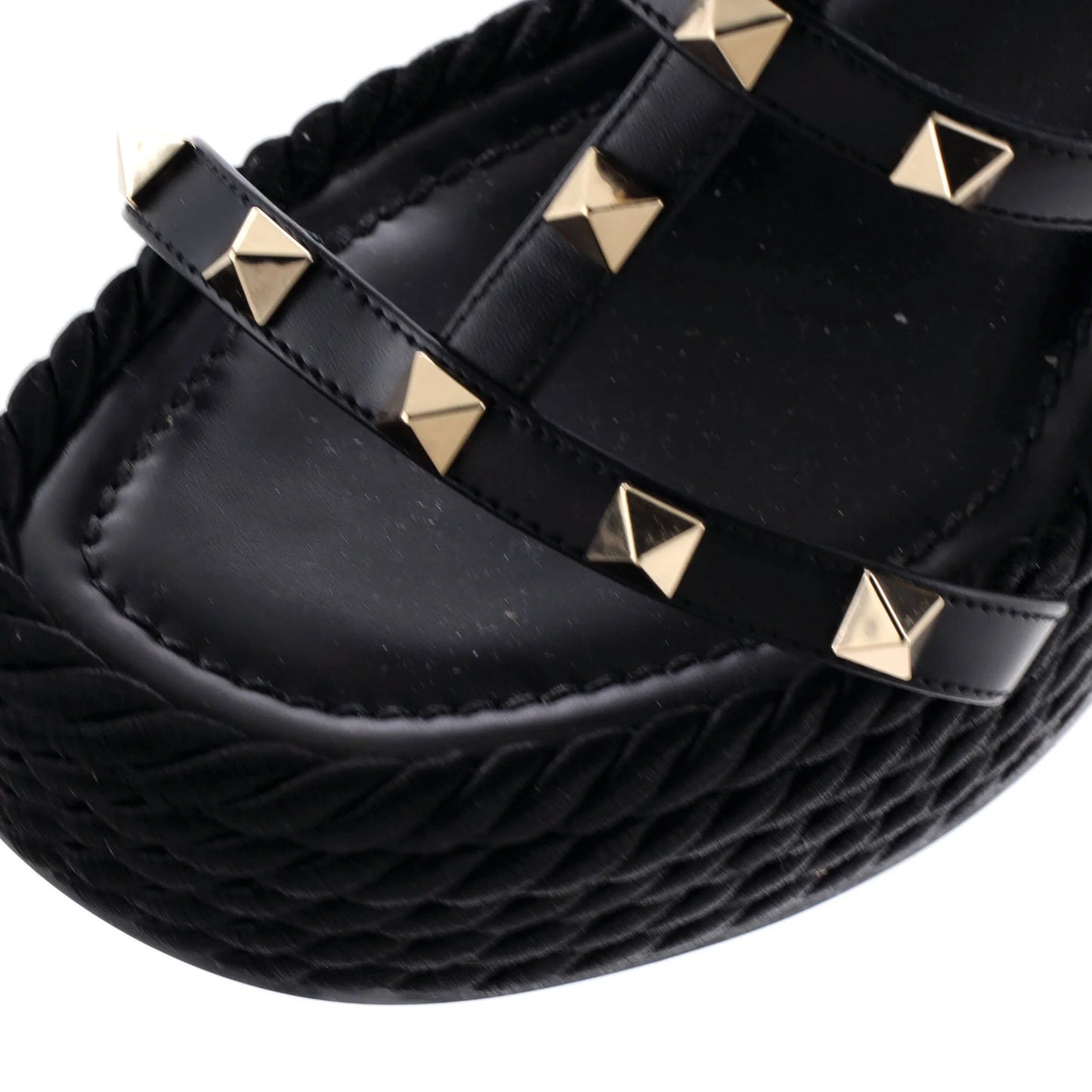Detail Valentino Garavani Women's Rockstud Caged Wedge Sandals Leather with Rope