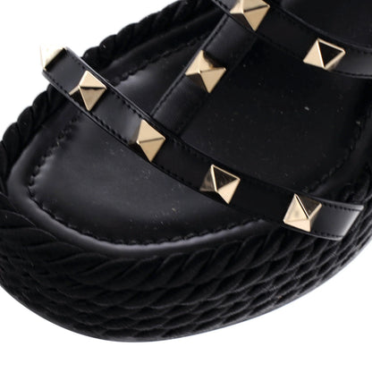 Detail Valentino Garavani Women's Rockstud Caged Wedge Sandals Leather with Rope