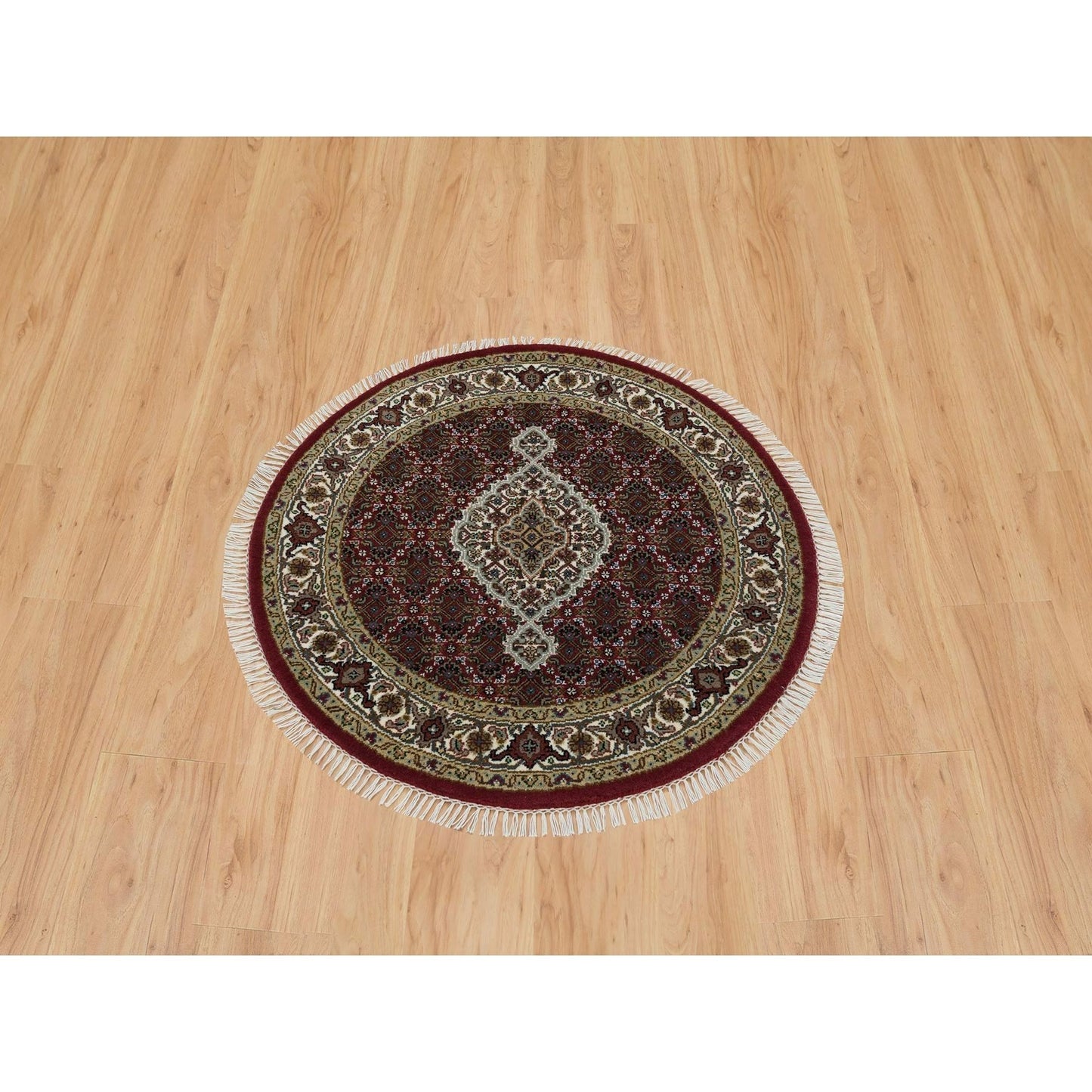 3'4"X3'4" Red Tebraz Mahi Design Wool Hand 175 Kpsi Knotted Round Rug