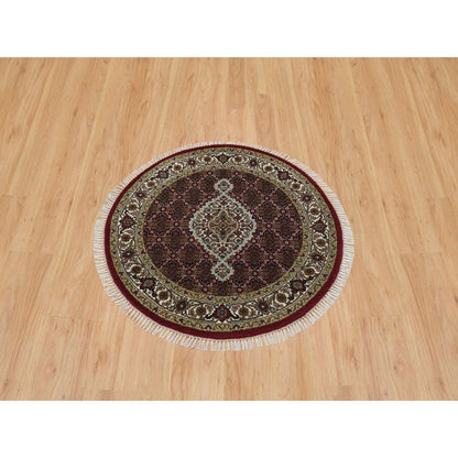 3'4"X3'4" Red Tebraz Mahi Design Wool Hand 175 Kpsi Knotted Round Rug