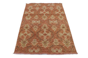 4X6 ft Hand-Knotted Wool Area Rug Rust Floral