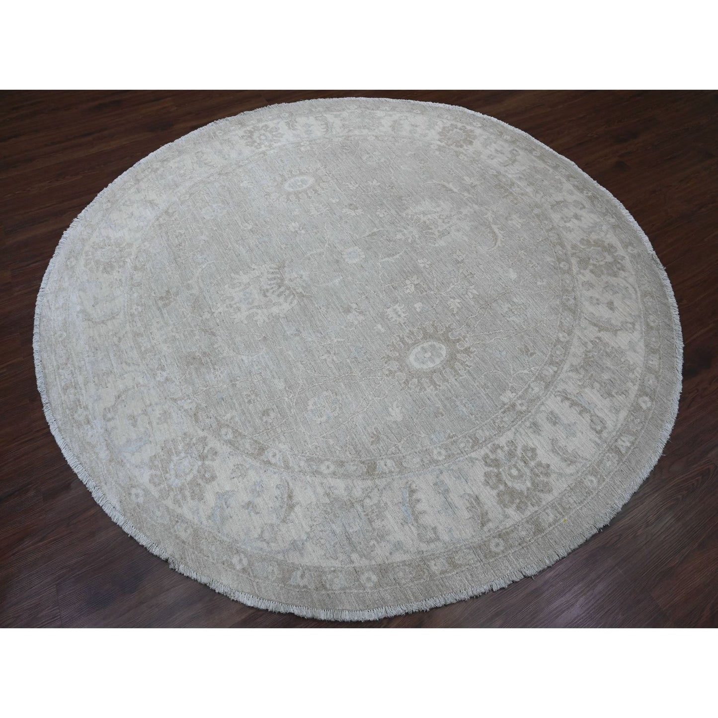 8'X8' Misty Gray Ziegler Mahal Revival Hand Knotted 100% Wool Round Rug
