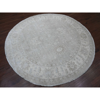 8'X8' Misty Gray Ziegler Mahal Revival Hand Knotted 100% Wool Round Rug