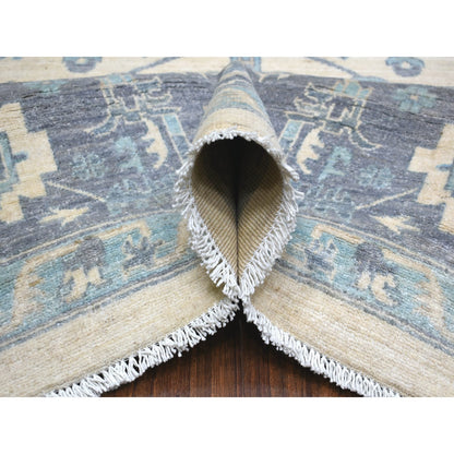 9'1"X11'9" Ivory Hand Knotted Fine Peshawar Afghan Wool Rug