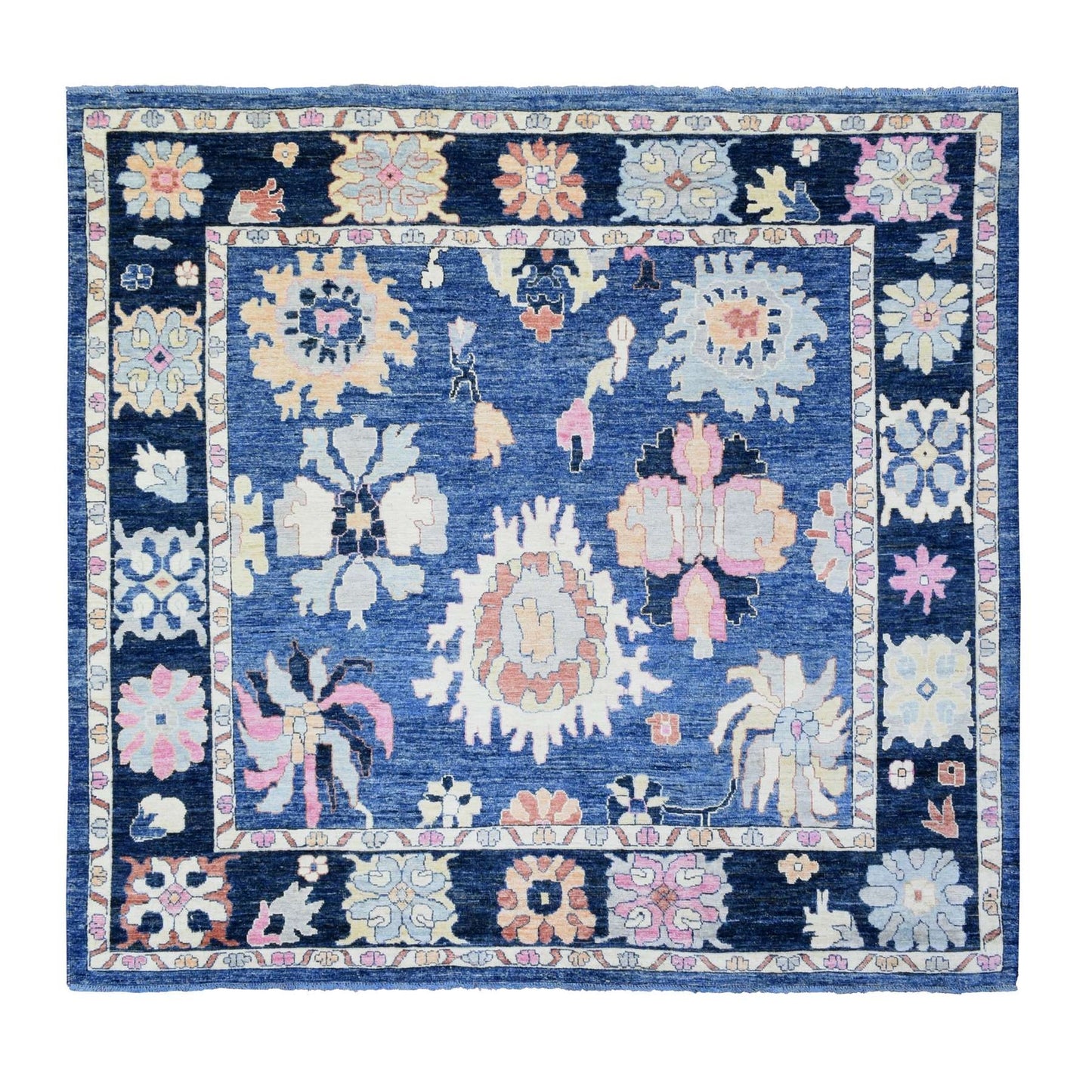 10'3"X10'3" Blue Hand Knotted Afghan Angora Oushak Soft Wool Square Rug