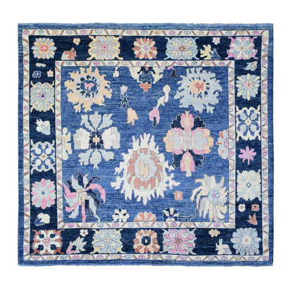 10'3"X10'3" Blue Hand Knotted Afghan Angora Oushak Soft Wool Square Rug