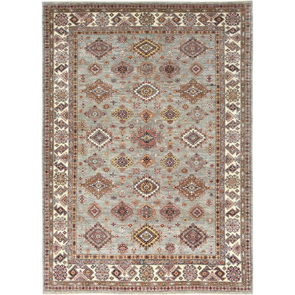 9'X12'4" Stone Gray Soft Wool Hand Knotted Afghan Super Kazak Rug