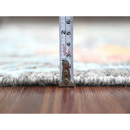 4'X12' Carbon Gray Peshawar Birds Design Hand Knotted All Wool Runner Rug