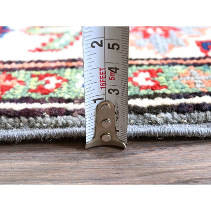 2'2"X6' Misty Gray Kazak Medallions Design Wool Hand Knotted Runner Rug