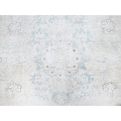 7'2"X9'10" White Natural Wool Hand Knotted Vintage Zoroastrian Karman Rug