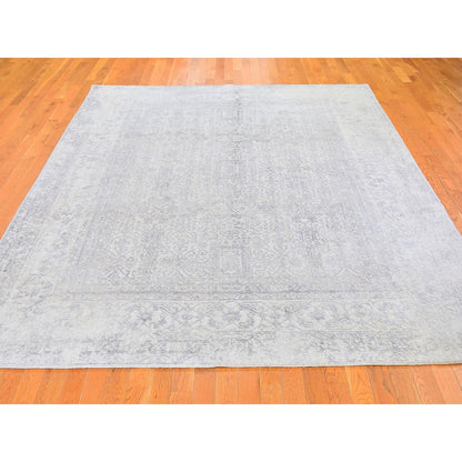 8'X10' Beige Wool And Silk Hand Loomed Fine Jacquard Rug