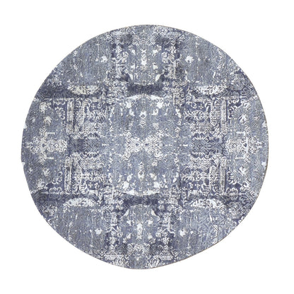 4'X4' Round Gray Wool And Pure Silk Jewellery Design Hand Knotted Rug