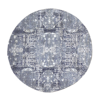 4'X4' Round Gray Wool And Pure Silk Jewellery Design Hand Knotted Rug