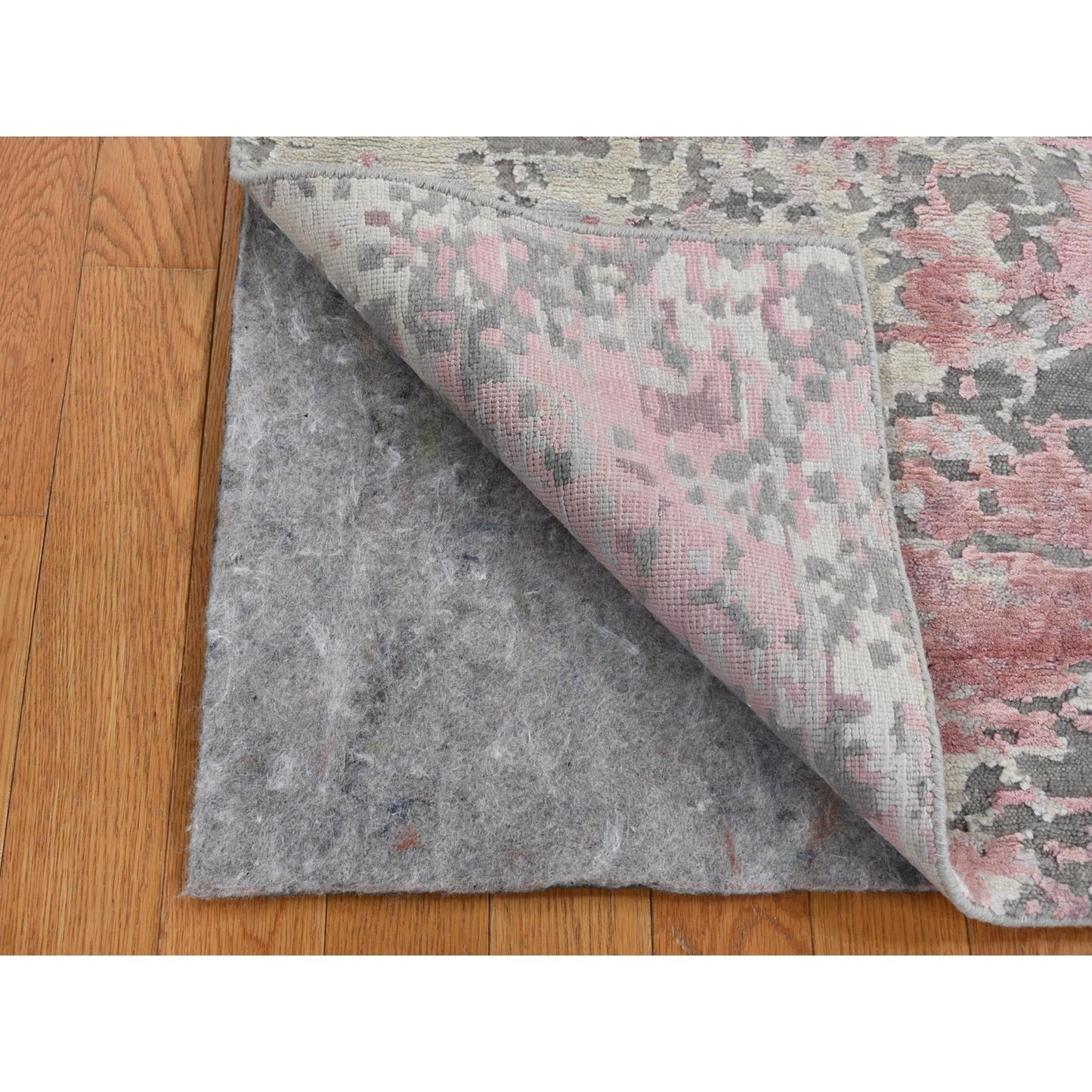 3'X4'9" Pink Abstract Design Wool And Silk Hand Knotted Rug