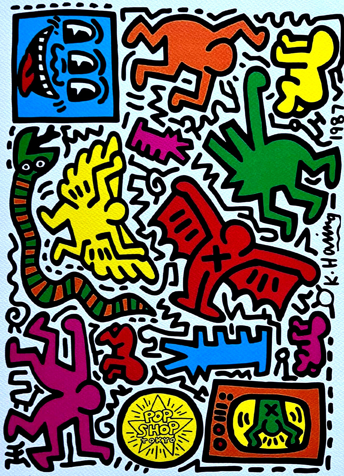 Keith Haring Lithograph Certified Coa "Pop Shop Tokyo" Signed Numbered By Hand