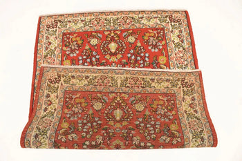 Hand-Knotted Vintage Red Floral 3'4X4'9 ft