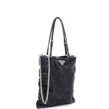 Prada Convertible Open Tote Crystal Embellished Satin Mini
