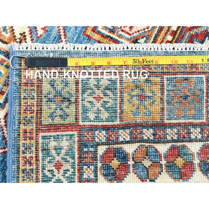 3'X24'5" Blue Pure Wool Hand Knotted Afghan Super Kazak Xl Runner Rug